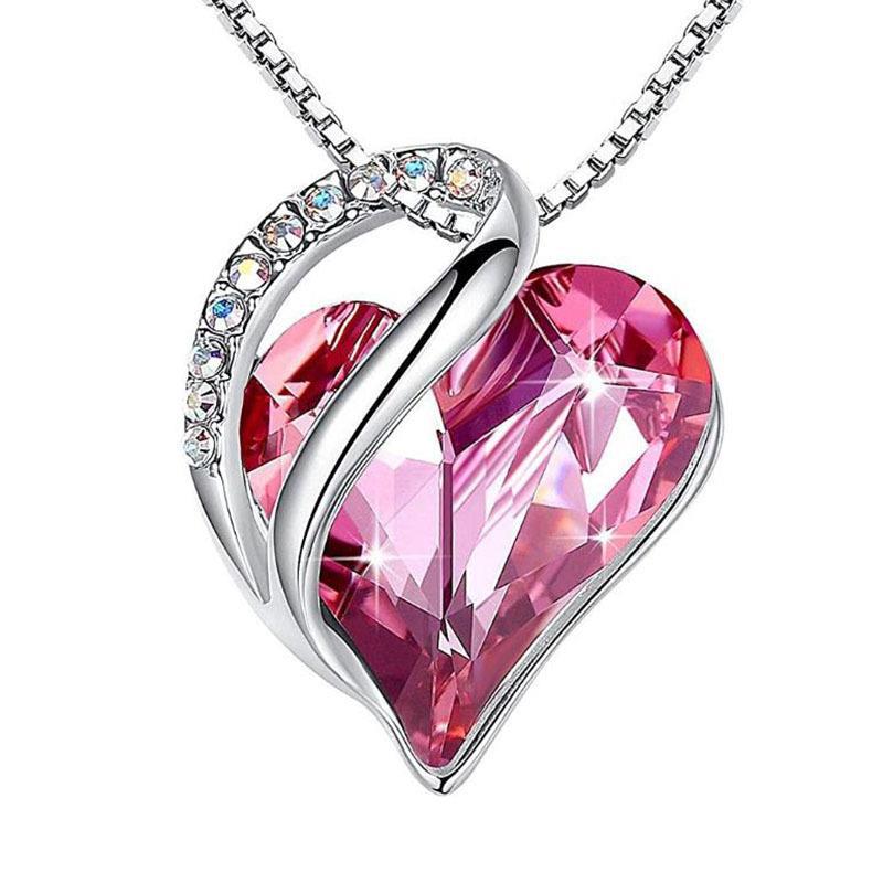 Kristal Taşlı Mini Pembe Kalp Kolye (Altın Kaplama) - N02414P